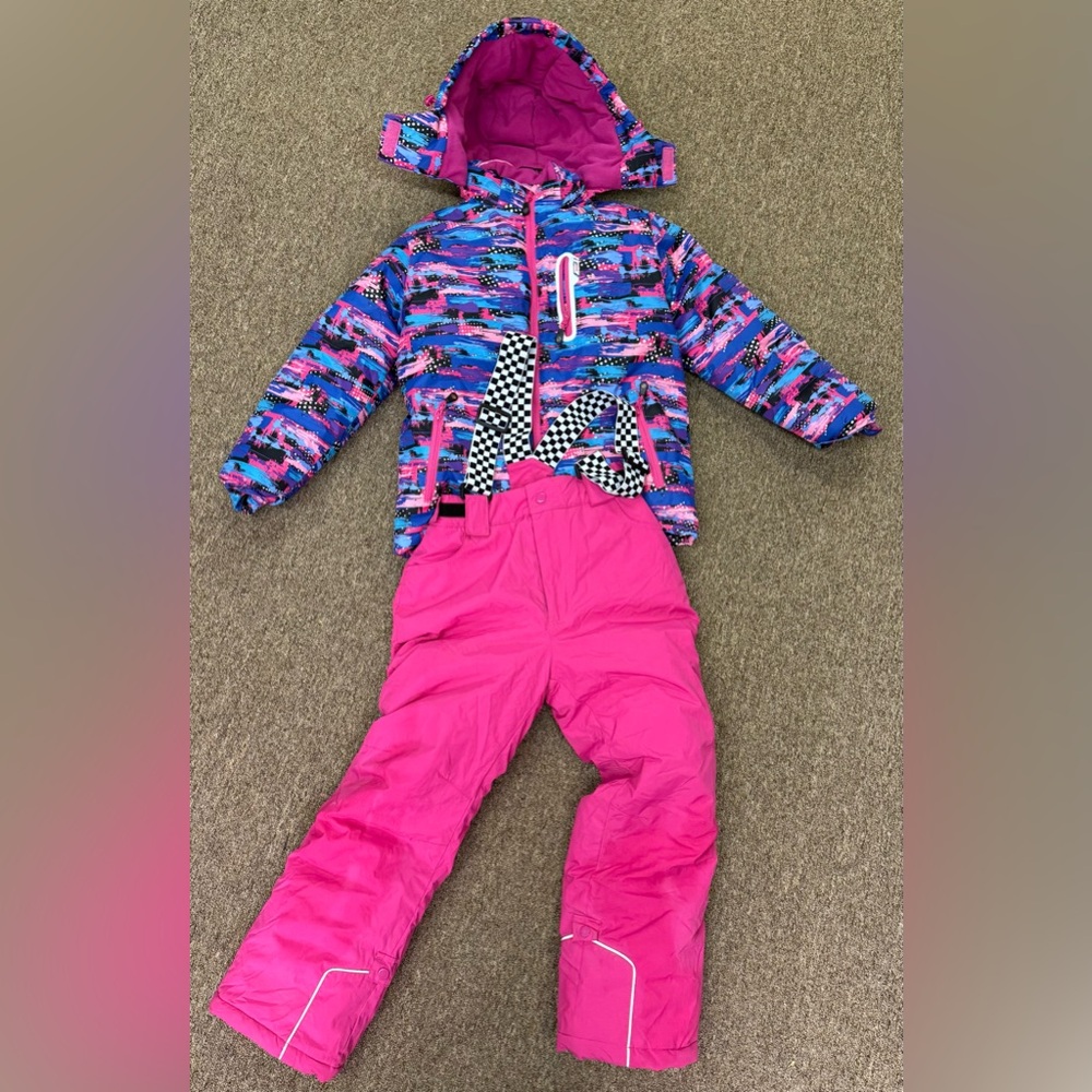 Girls Two Piece Snowsuit Size 12 Kuluoxing Pink And Multi Color Suspenders